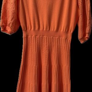 Nanette Lepore Women’s Small Orange Knit Dress A-Line Eyelet Sleeves NWT